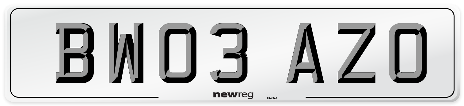 BW03 AZO Number Plate from New Reg